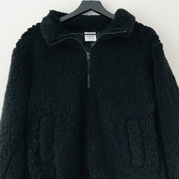 New! SAGE COLLECTIVE Sherpa Teddy Half Zip Pullover Faux Shearling Black Jacket - Picture 4 of 10